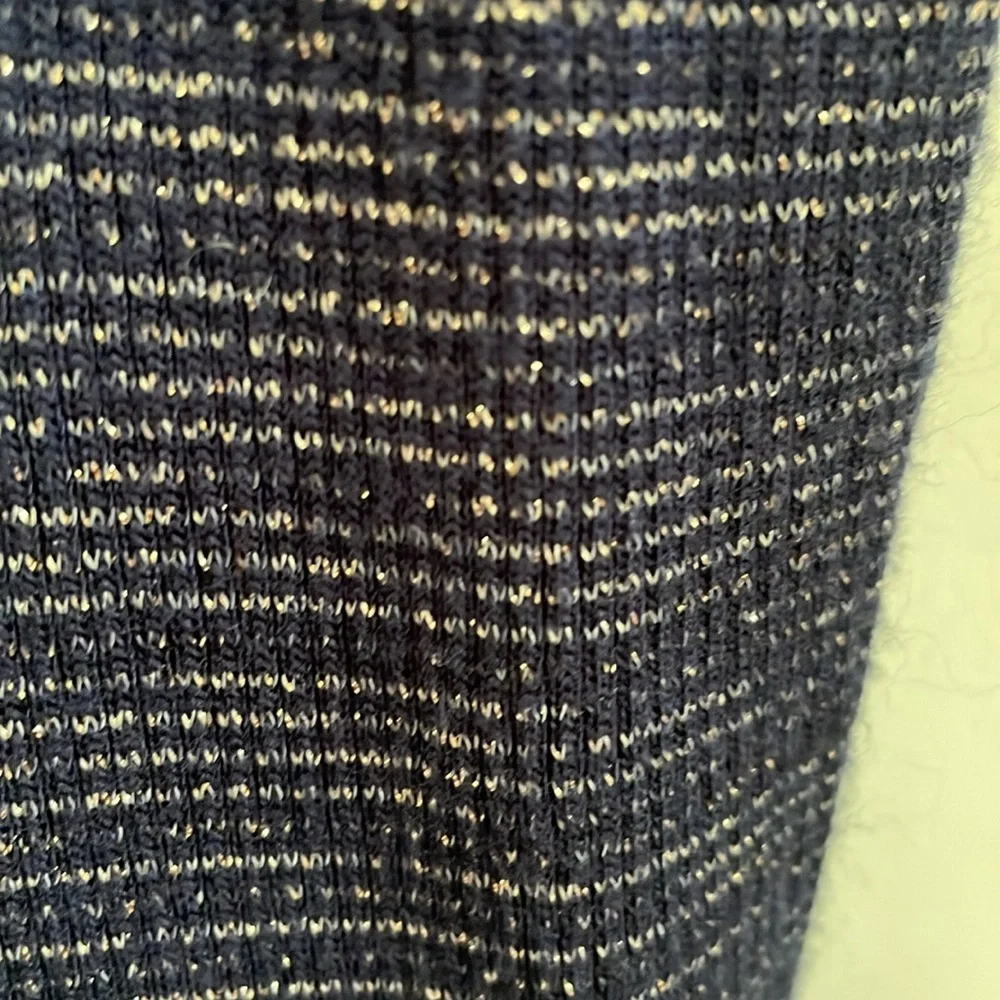Free People Intimately “Say When” Textured Metallic/Navy Long-sleeve Top S EUC